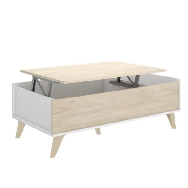 Table basse relevable Ness chêne clair & blanche